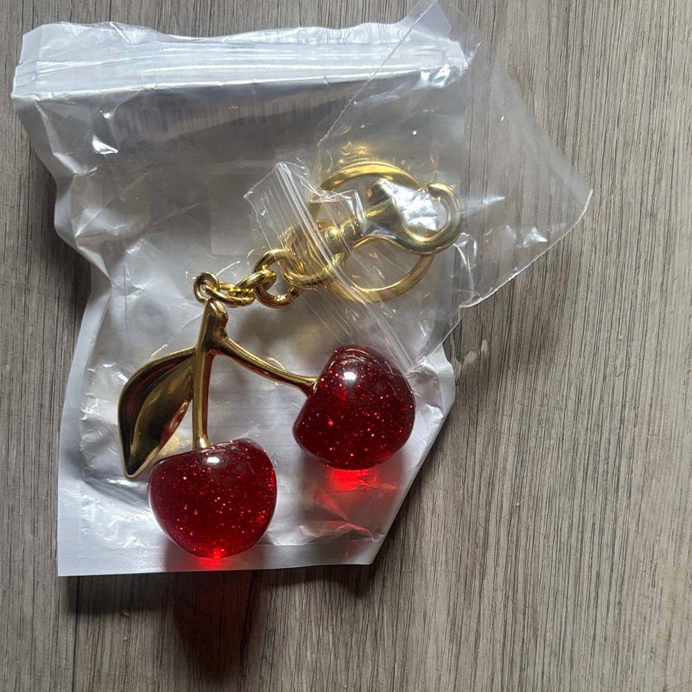 Gold and Red Cherry Keychain